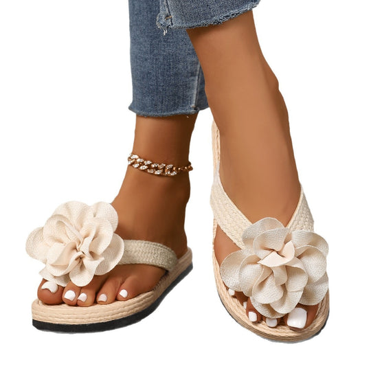 Damen Modische Zehentrenner-Sandalen mit floralem Dekor EB