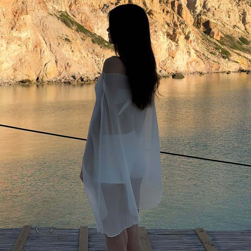 Damen Chiffon Überwurf mit eleganten Ärmelausschnitten EB