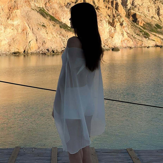 Damen Chiffon Überwurf mit eleganten Ärmelausschnitten EB