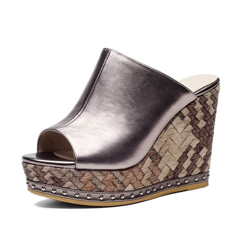 Damen Wedge-Sandaletten mit kreativem geflochtenem Absatz und elegantem Obermaterial EB