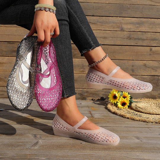 Damen Bequeme und atmungsaktive Ballerinas mit flexiblem Riemen EB