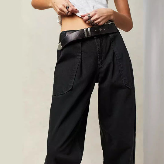Damen Lässige High-Waist Jeans mit praktischen Seitentaschen EB