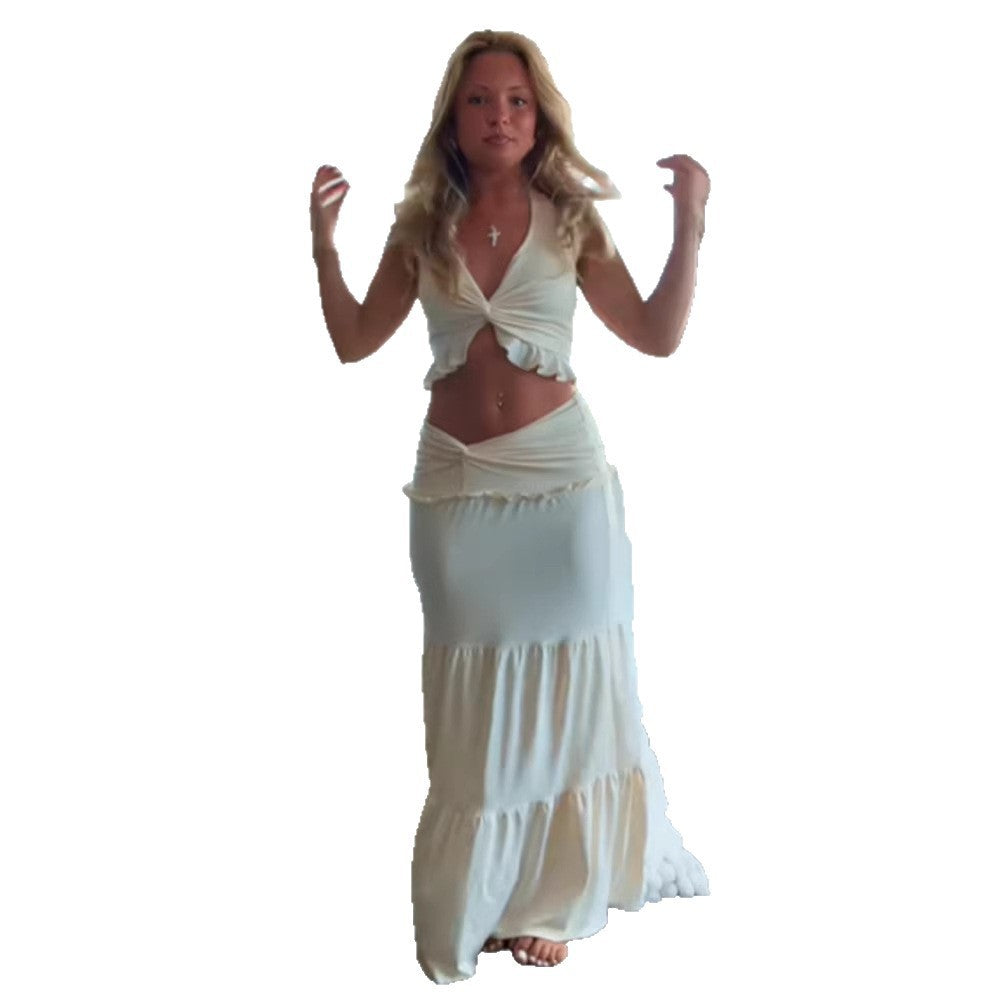 Damen Maxikleid mit raffiniertem Knoten-Design und Rüschen EB