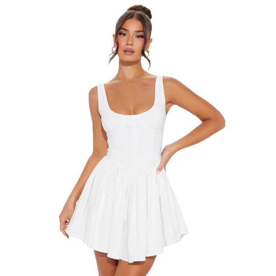 Damen Minikleid mit figurbetontem Oberteil und schwingendem Rock EB