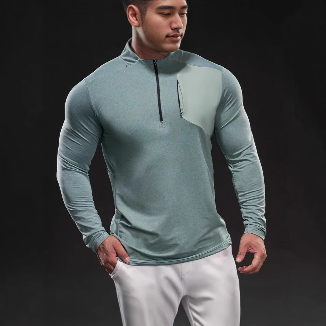 Herren Atmungsaktives Funktions-Langarmshirt mit kurzem Reißverschluss und Slim‑Fit EB