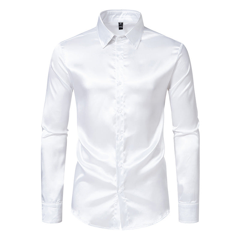 Herren Elegantes Satin-Hemd mit modernem Kragen und feiner Textur EB