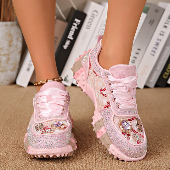 Damen Sportliche Sneaker mit strassverzierten Akzenten EB