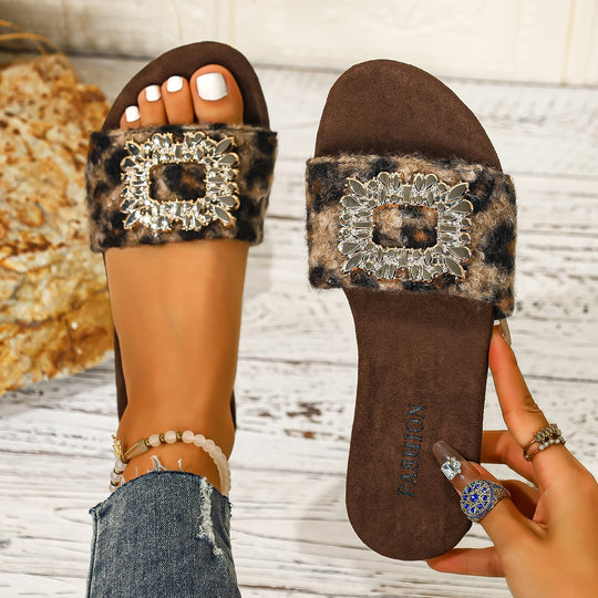 Damen modische Slides mit glamouröser Schmuckapplikation EB