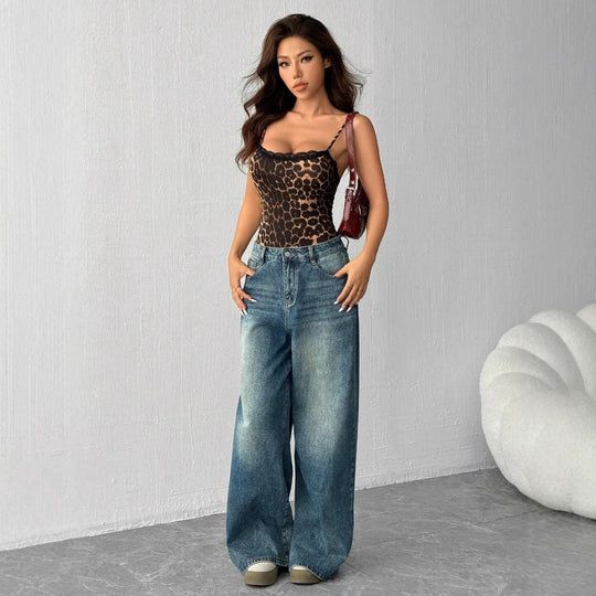 Damen Spitzen-Bodys mit Leopardenmuster EB