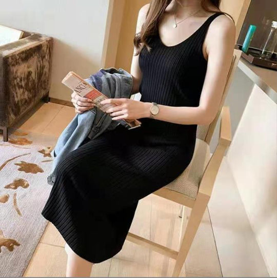 Damen Rippstrick Midi Kleid EB