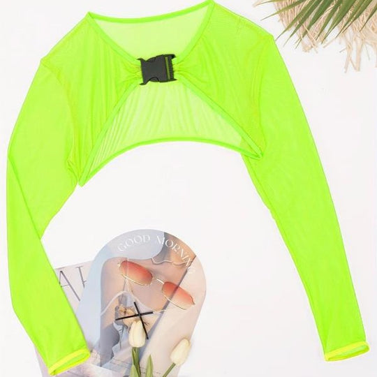 Damen Crop-Top mit modischem Mix aus Netz und Raffung EB