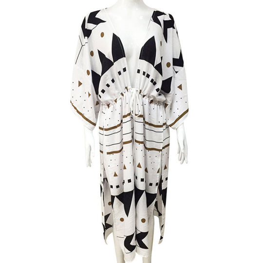 Damen Strandkimono mit modernem geometrischen Muster Heidi Mode