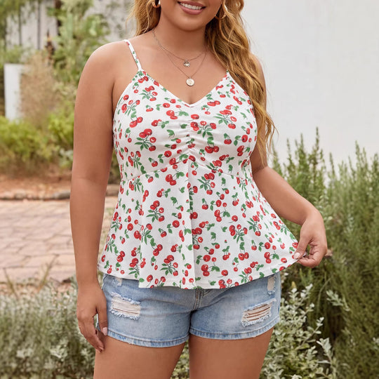Damen, luftiges Blumenshirt mit Spaghettiträgern EB