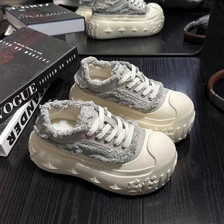 Damen Plüschige Chunky Sneakers mit dicker Sohle EB