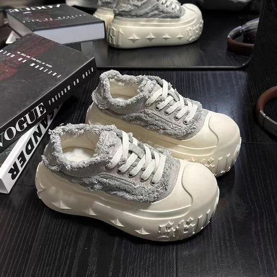 Damen Plüschige Chunky Sneakers mit dicker Sohle EB