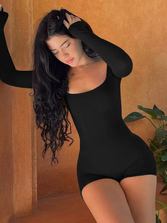 Damen Langarm Body mit tiefem Ausschnitt EB