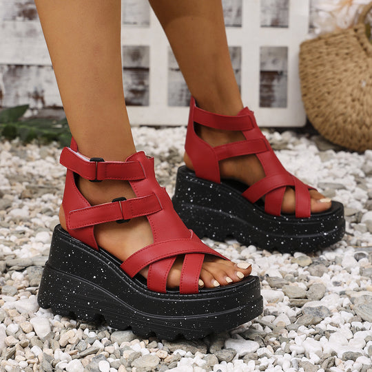 Damen Wedge-Sandalen mit verstellbaren Riemen und komfortablem Fußbett EB