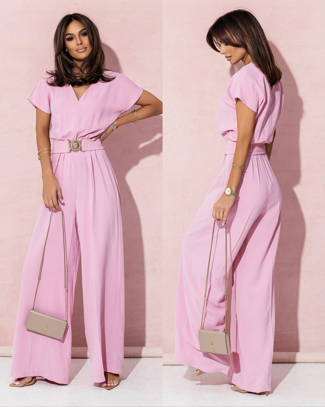 Damen Jumpsuit mit weitem Bein und trendigem Gürtel EB