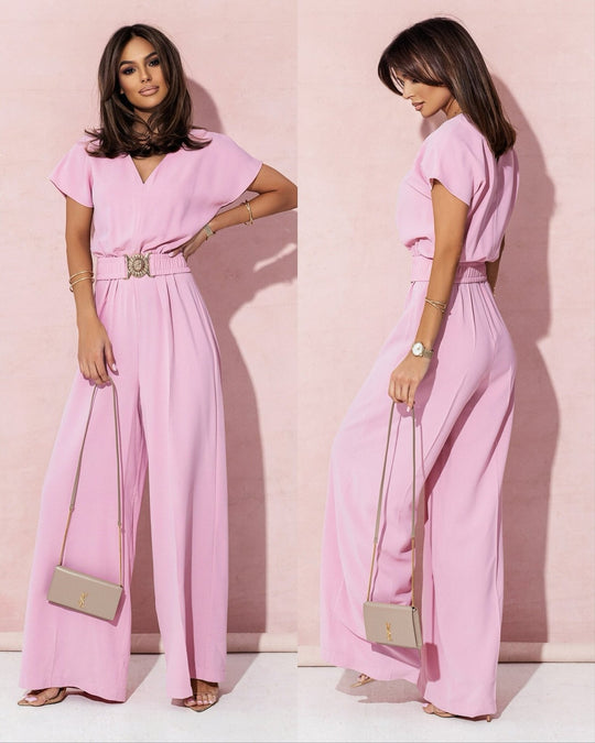Damen Jumpsuit mit weitem Bein und trendigem Gürtel EB