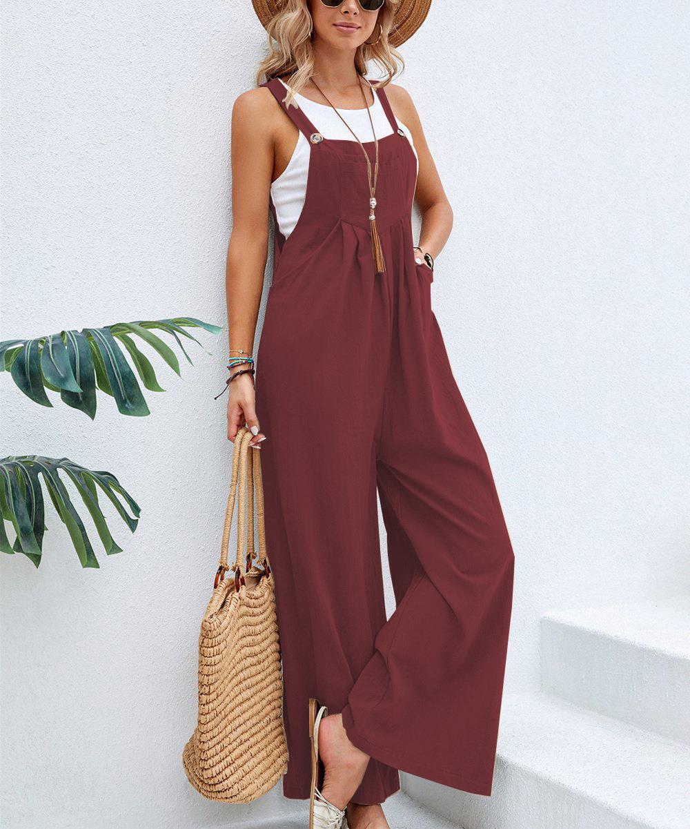 Damen Lässiger Jumpsuit mit praktischem Schnallenverschluss und weit geschnittenen Beinen EB