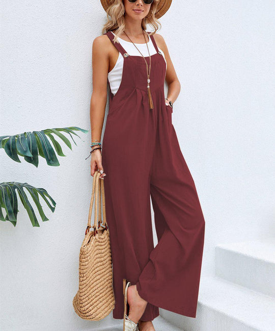 Damen Lässiger Jumpsuit mit praktischem Schnallenverschluss und weit geschnittenen Beinen EB