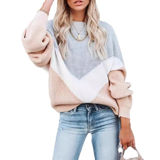 Damen Modischer Strickpullover mit innovativem Muster und weiten Ärmeln EB