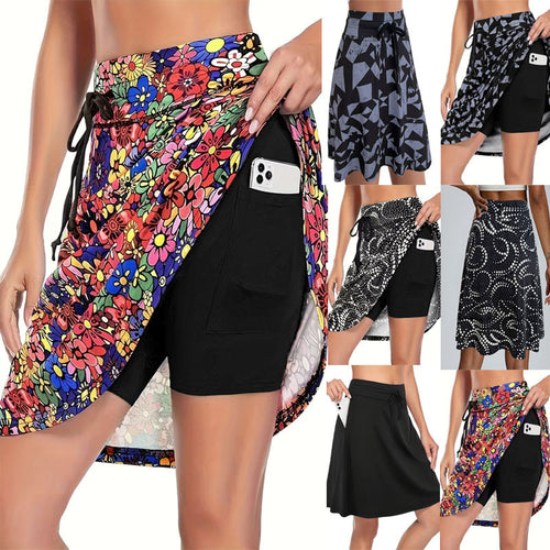 Damen High-Waist Sportrock mit integriertem Shorts und praktischen Taschen EB