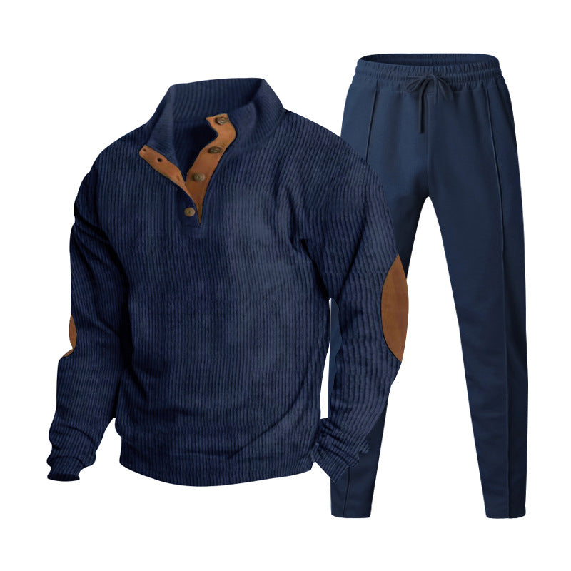 Herren Strukturiertes Henley-Loungewear-Set mit Ellenbogen-Patches & tapered Jogginghose EB