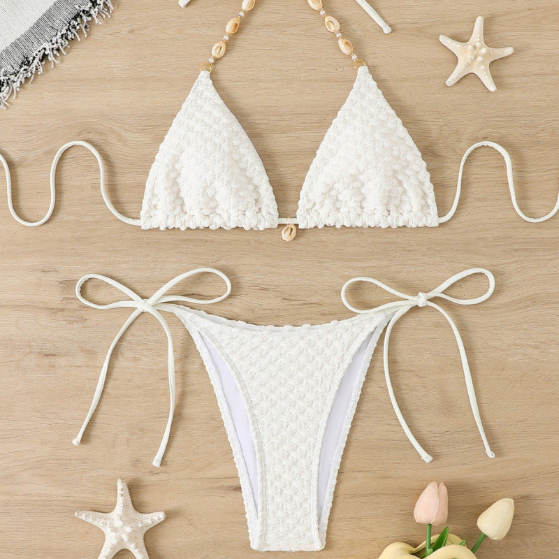 Damen Triangel-Bikini mit strukturierten Details und verspielter Verzierungen EB
