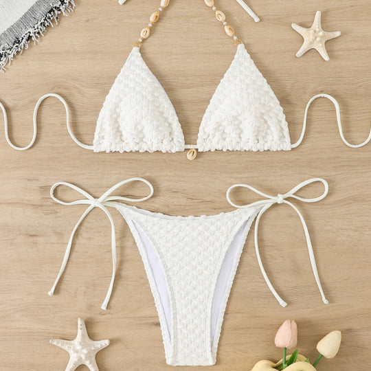Damen Triangel-Bikini mit strukturierten Details und verspielter Verzierungen EB