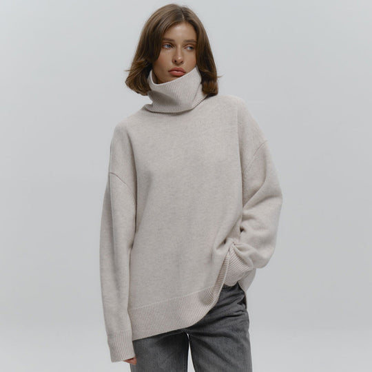 Damen Overgröße Rollkragenpullover aus weicher Wolle EB