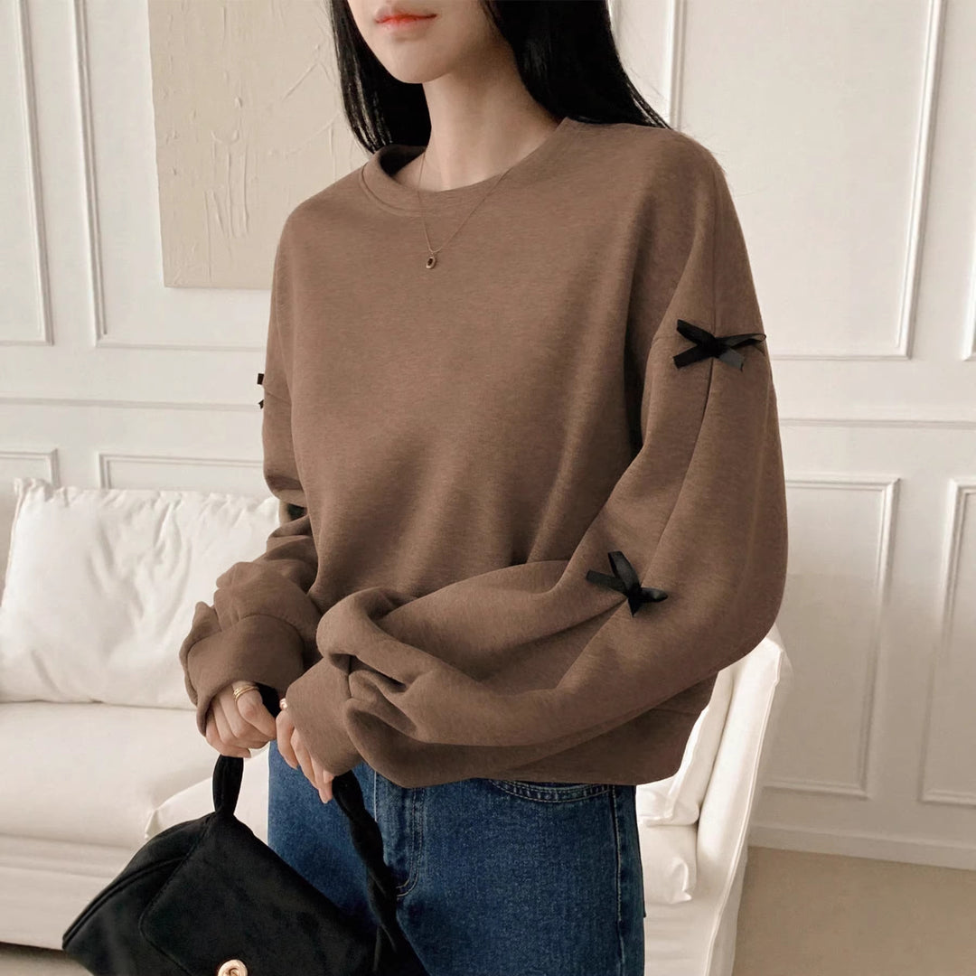 Damen Oversize‑Sweatshirt mit dekorativen Schleifenärmeln und Rundhalsausschnitt EB
