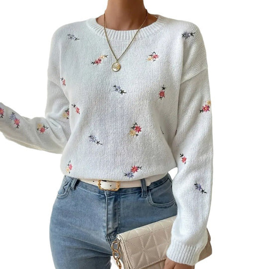 Damen kuscheliger Strickpullover mit floralem Motiv EB