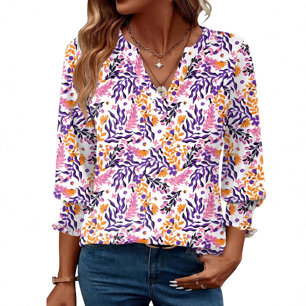 Damen modische Bluse mit verspieltem Paisleymuster und Rüschendetails EB