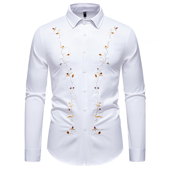 Herren Langarmhemd mit floralen Stickereien EB