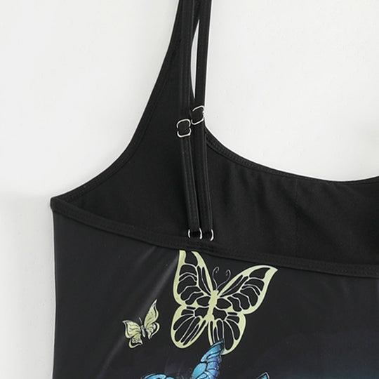 Damen Tankini mit Schmetterlingsmotiv und Badeshorts EB