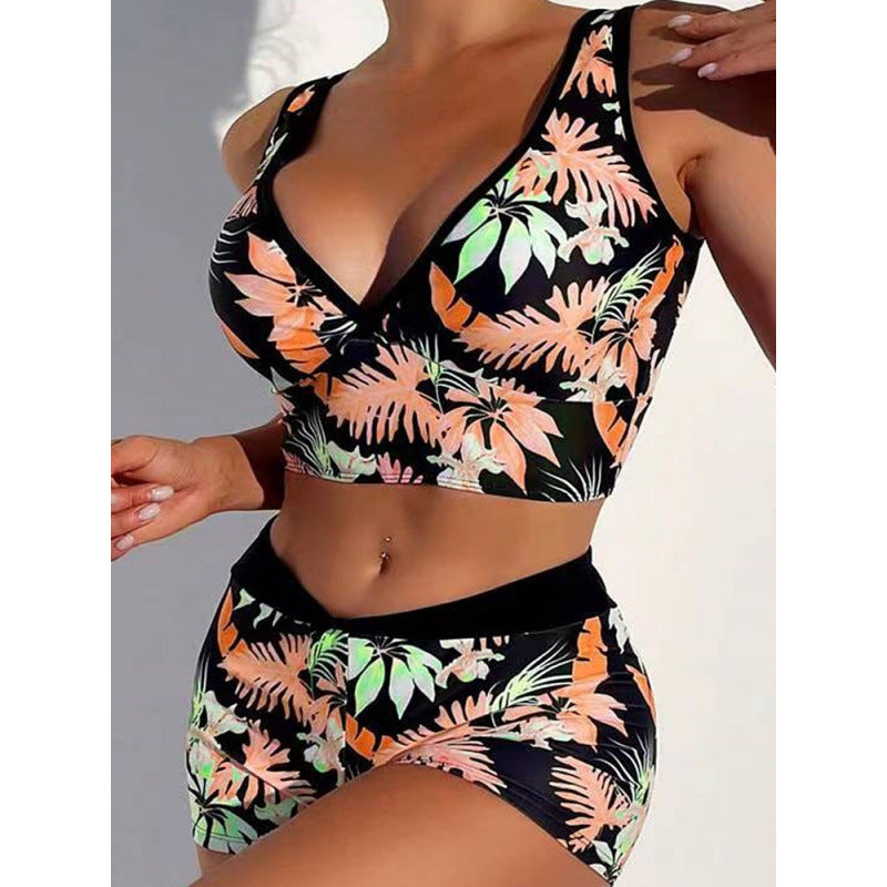 Damen Sport-Bikini-Set mit hoch geschnittenem Oberteil und bequemem Shorts EB