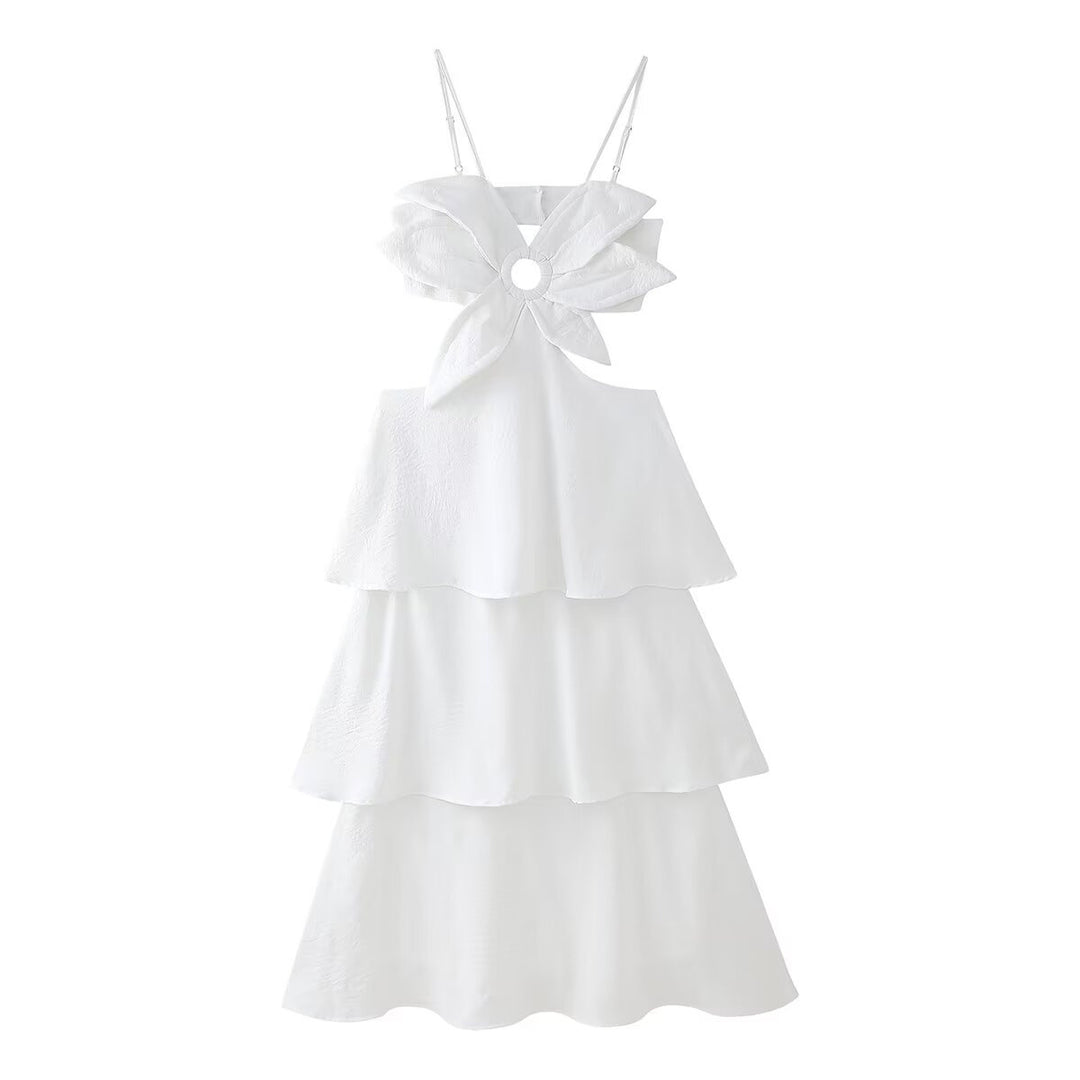 Damen Maxikleid mit raffiniertem Rüschendesign und verspieltem Schleifendetail EB