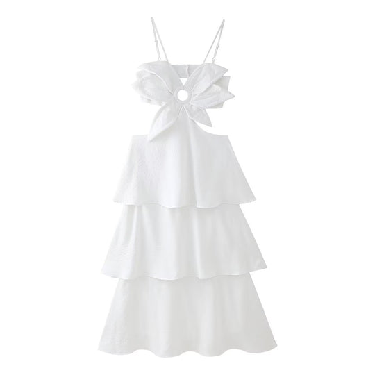 Damen Maxikleid mit raffiniertem Rüschendesign und verspieltem Schleifendetail EB