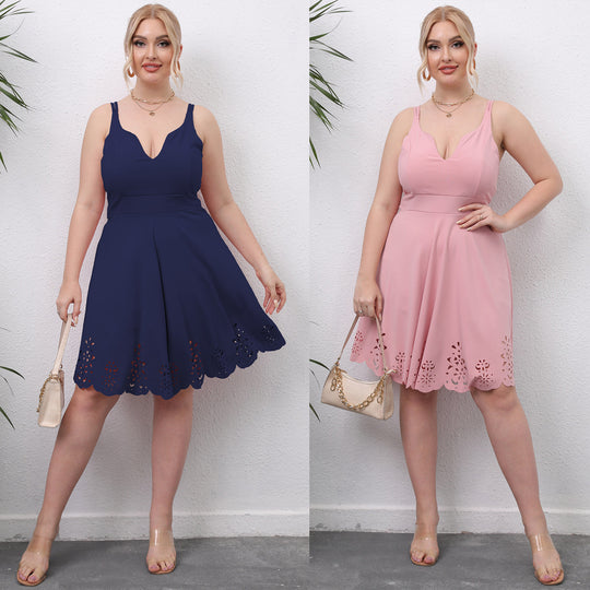 Damen A-Linien Kleid mit floralem Lochmuster EB