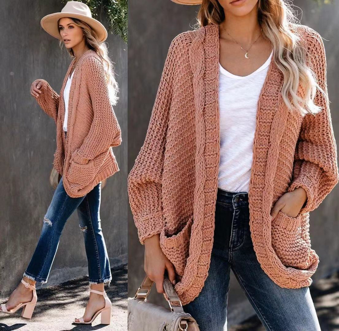 Damen Grobstrickjacke mit lässigen Konturen und großen Taschen EB