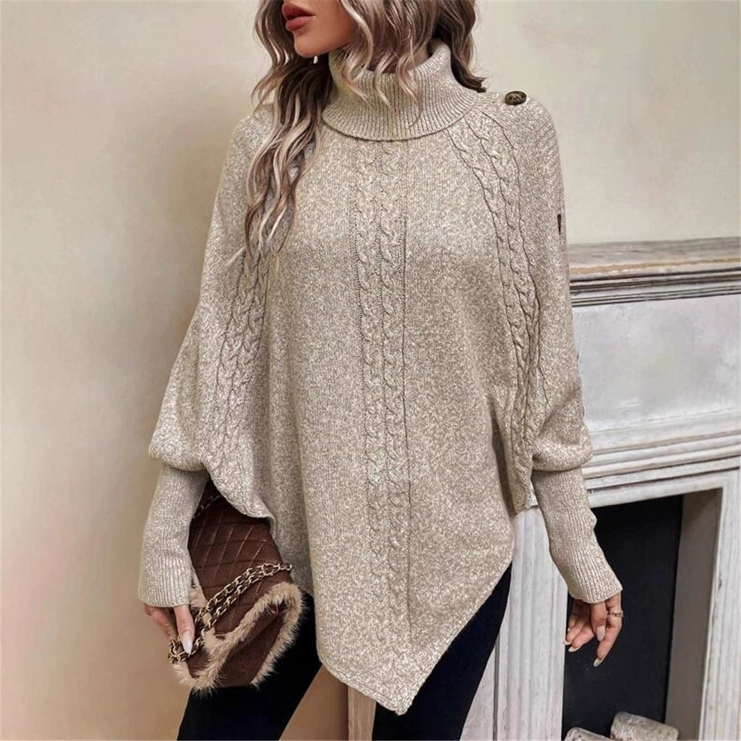 Damen oversized Strickpullover mit modernem Zopfmuster und Knopfdetails EB