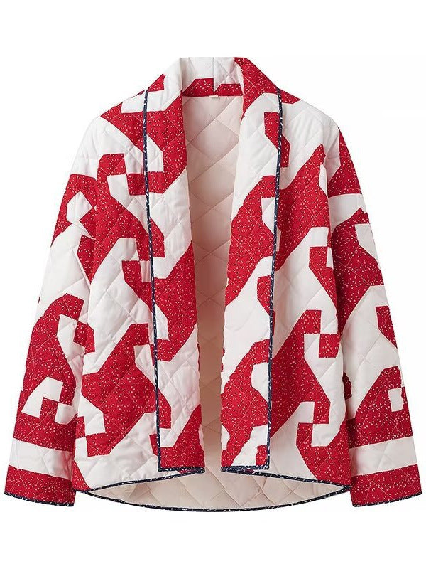 Damen gestepptes Überwurfjacke mit modernem Grafikdesign und großzügigen Taschen EB