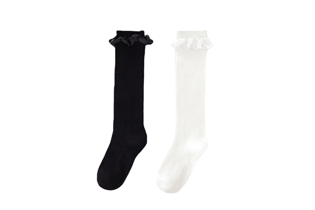 Damen Elegante Kniestrümpfe mit Rüschenabschluss EB