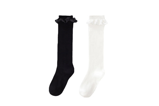 Damen Elegante Kniestrümpfe mit Rüschenabschluss EB