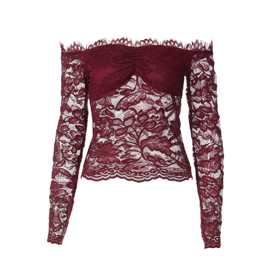 Damen Spitzencrop-Top mit Off-Shoulder Design und Rüschendetails EB