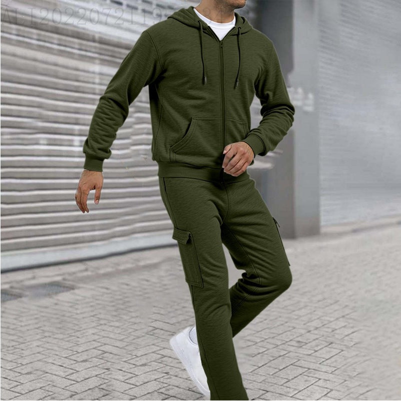 Herren nan athletischer Zip-Sweatset mit Cargo-Jogginghose, ergonomischen Nähten und gerippten Bündchen EB