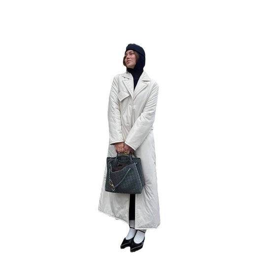 Damen Lange Steppjacke mit elegantem Revers EB