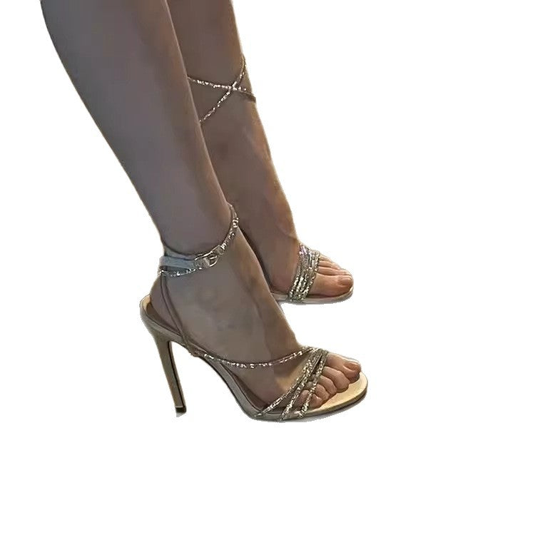 Damen elegante High Heel Sandalen mit funkelnden Riemen EB