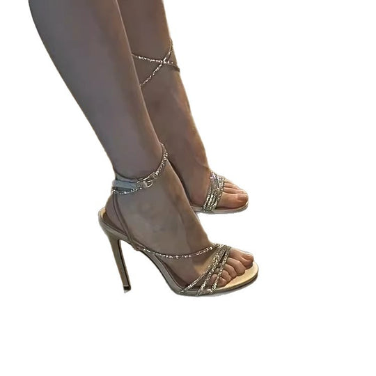 Damen elegante High Heel Sandalen mit funkelnden Riemen EB